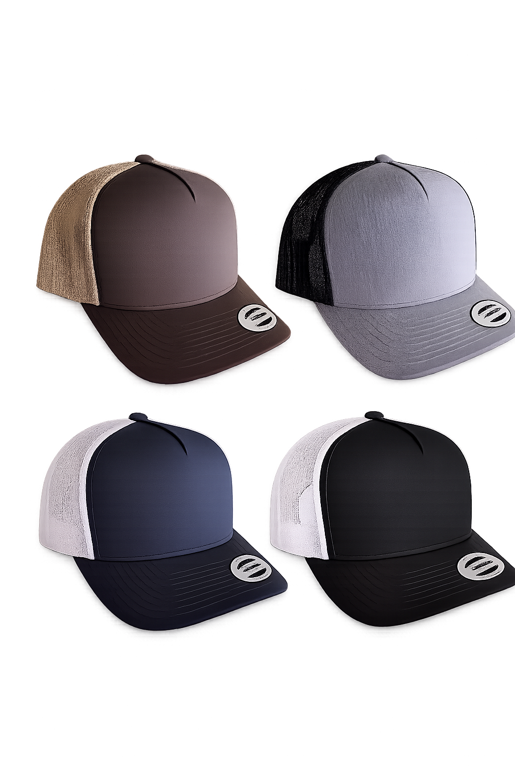 Snap Back Trucker Hats with Color Patches.